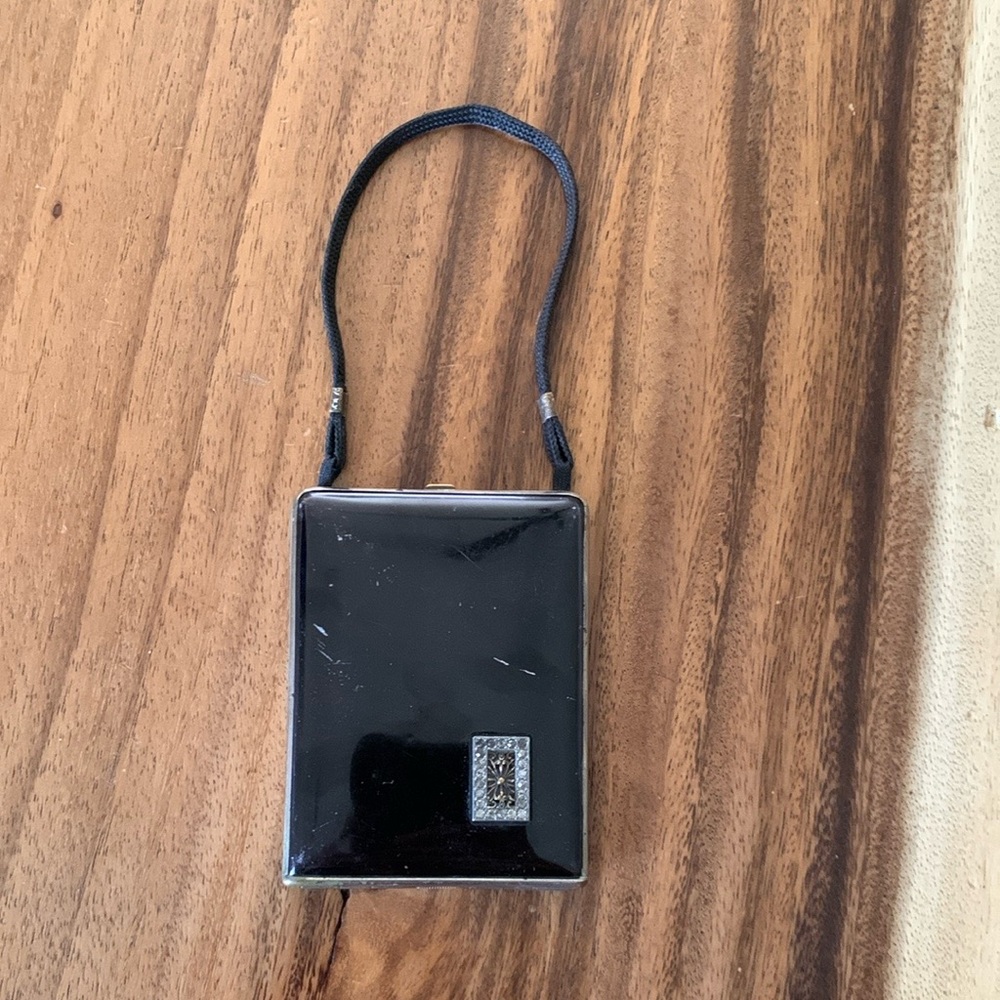 Black Enamel Mondaine Miniaudiere Carryall Handle Cartouche